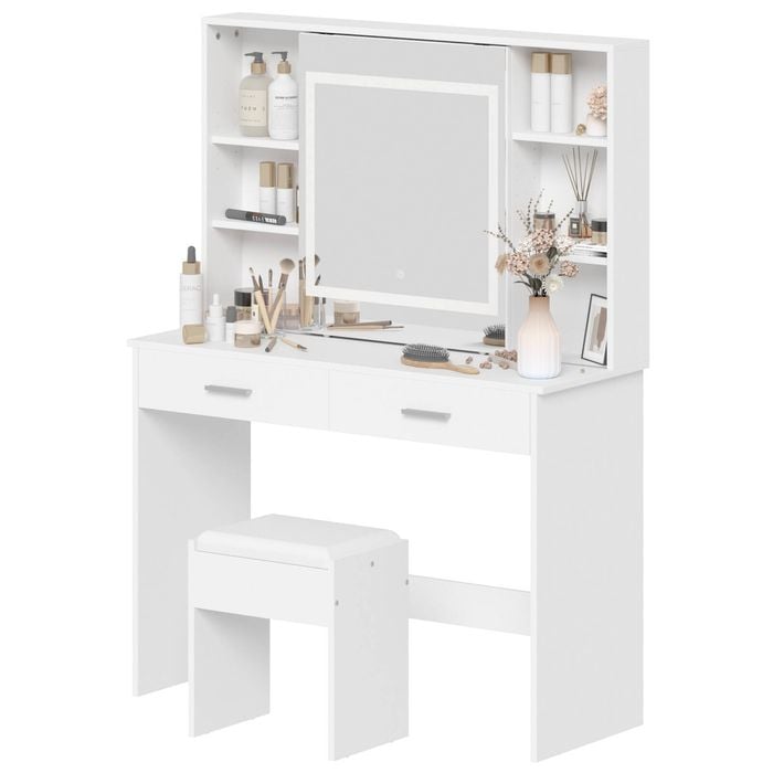 Advwin Dressing Table Stool Set with Slide Make up LED Mirror