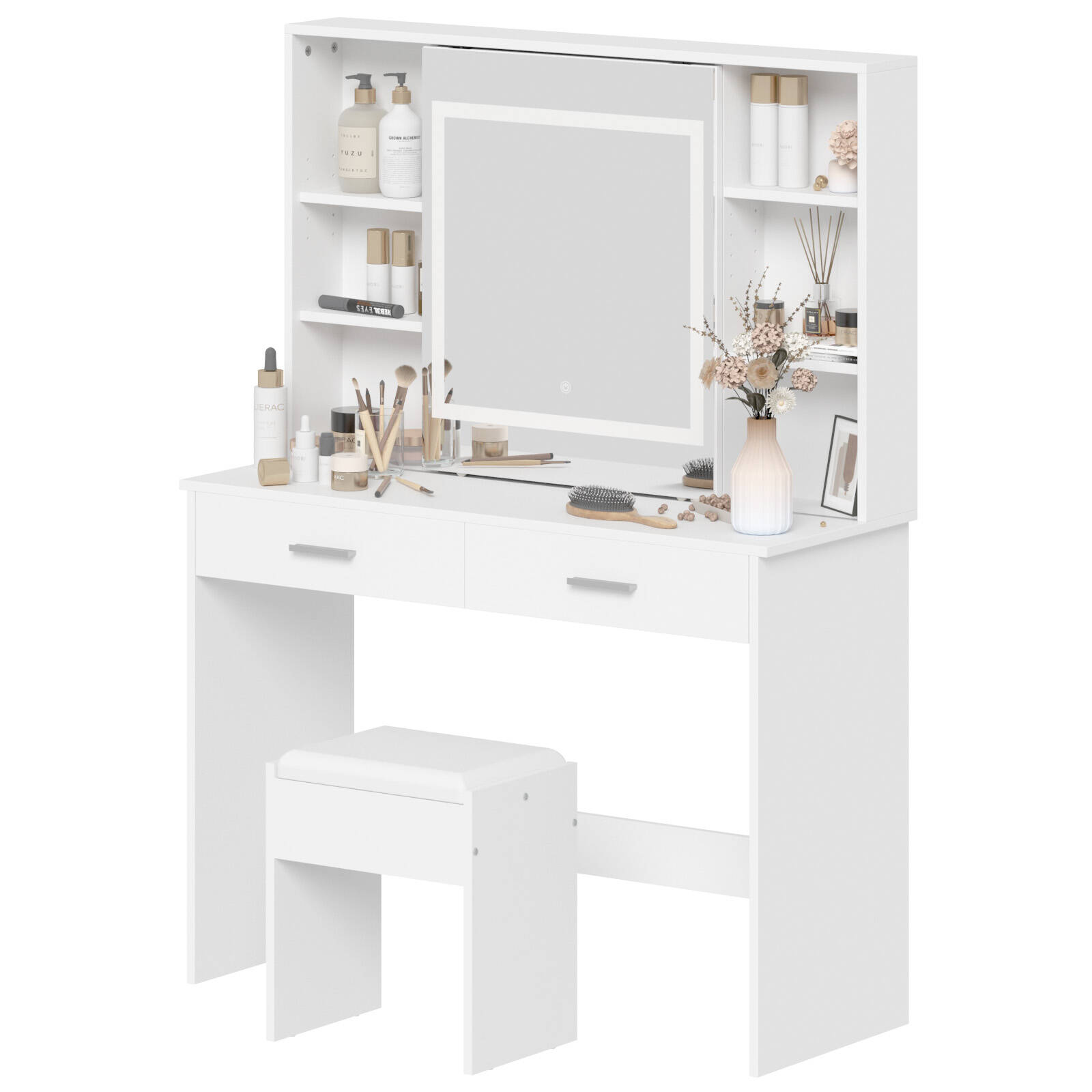 Advwin Dressing Table Stool Set with Slide Make up LED Mirror
