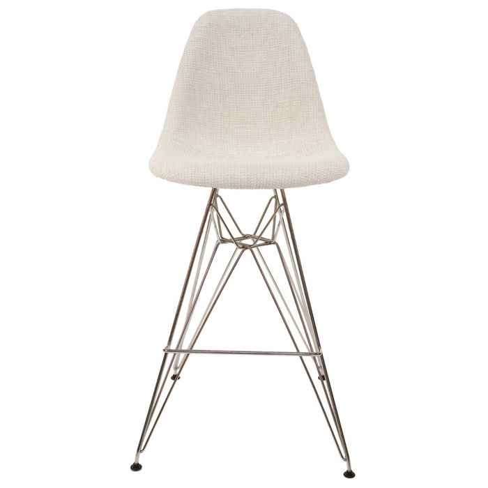 SK Designer Living | Replica Eames DSR Stool | Fabric & Chrome - Texture Ivory