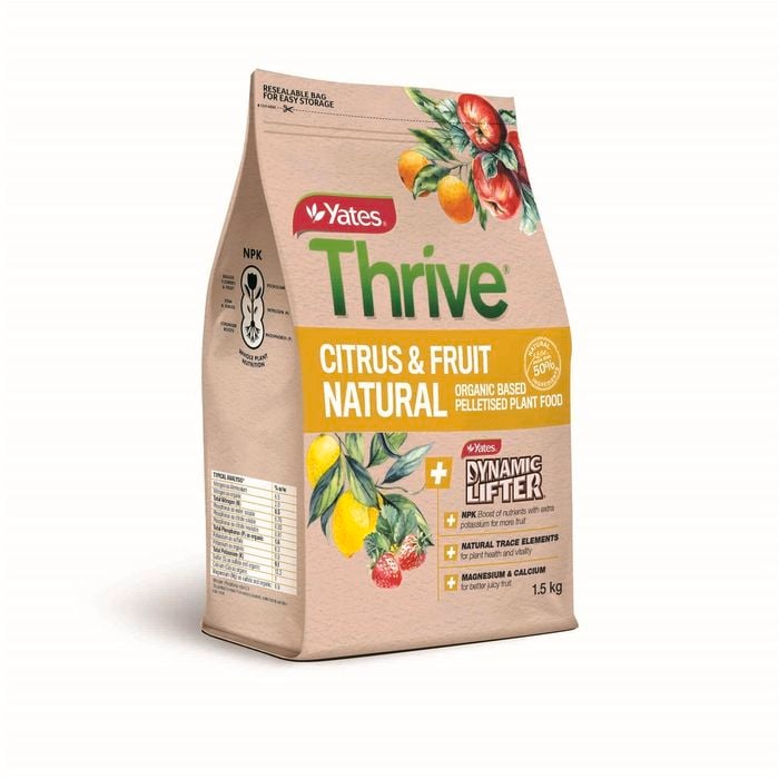 Yates 1.5kg Thrive Natural Citrus And Fruit Organic Based Pelletised Fertiliser