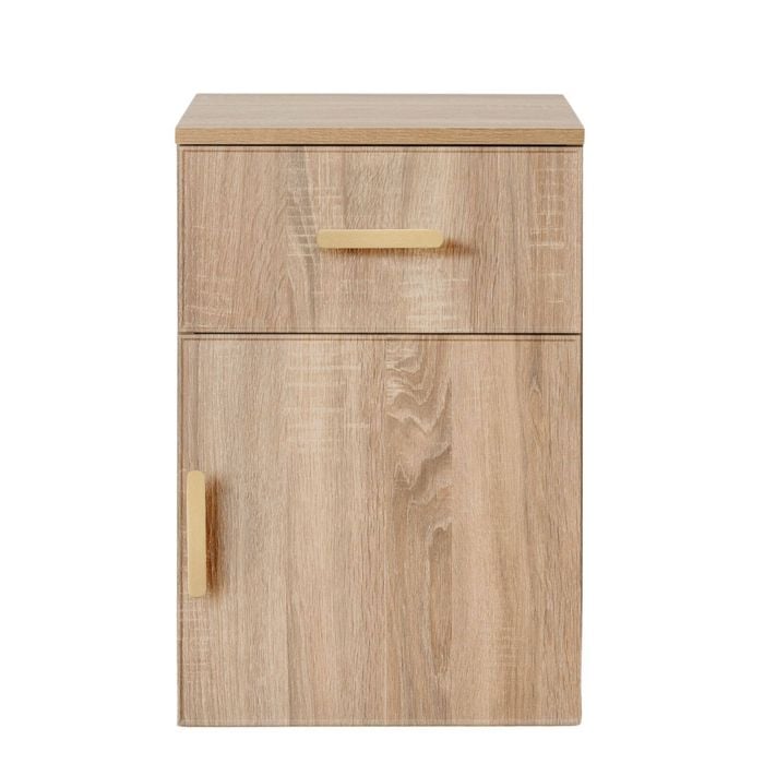 European Cabinetry Natural Oak Slim Oval Brass Porto Bedside Table