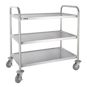 Vogue Clearing Trolley 3 Tier Large Stainless Steel Commercial Kitchen Storage