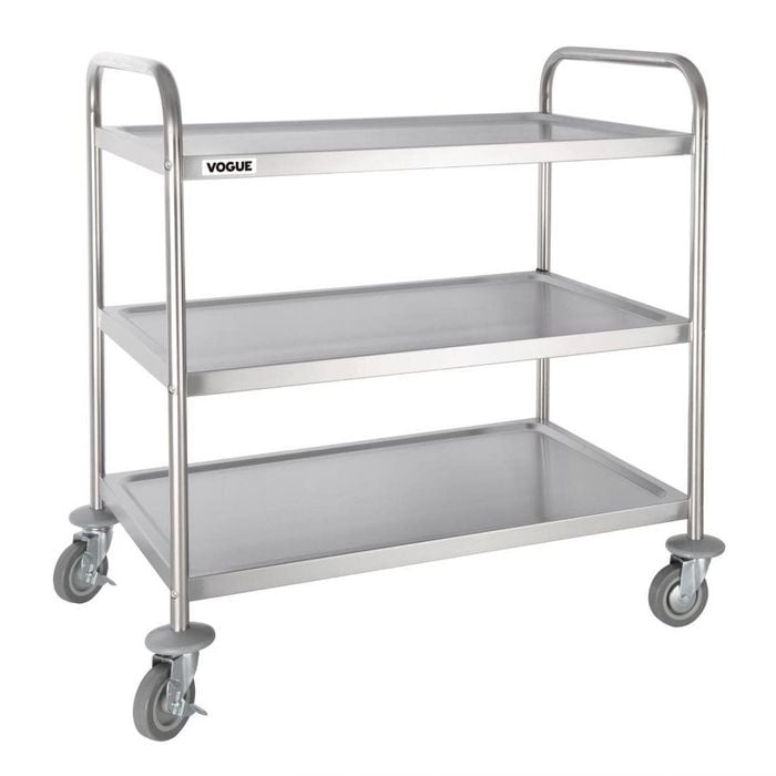 Vogue Clearing Trolley 3 Tier Large Stainless Steel Commercial Kitchen Storage