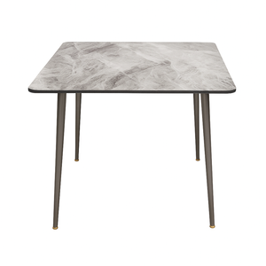 P&P Grey Sintered Stone Dining Table With Black Metal Legs For Modern Homes