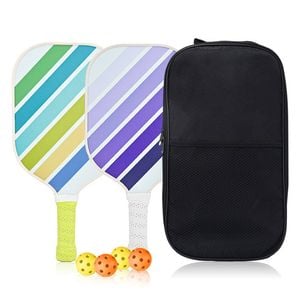 Catzon Pickleball Paddle Set Lightweight Fiberglass Surface Paddles Set Of 2 With 4 Balls 1 Bag-whitegreen Purple
