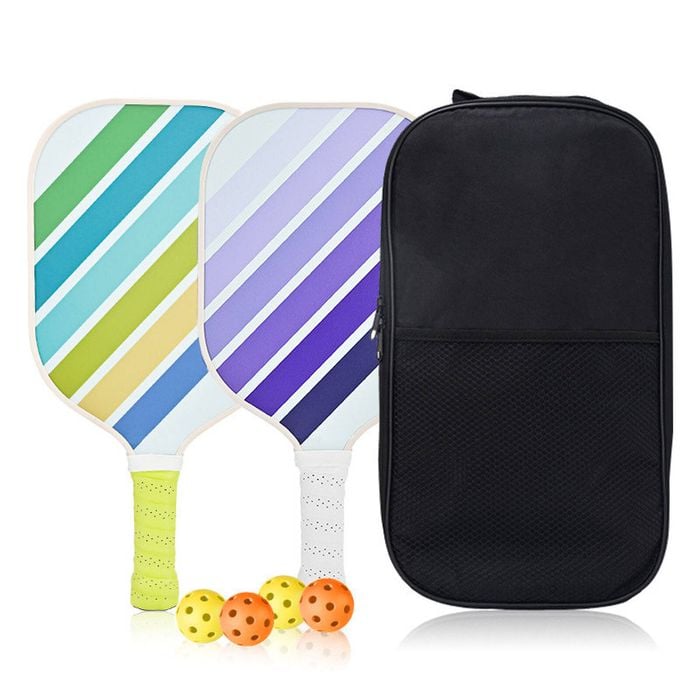 Catzon Pickleball Paddle Set Lightweight Fiberglass Surface Paddles Set Of 2 With 4 Balls 1 Bag-whitegreen Purple