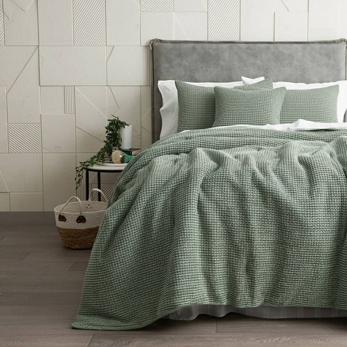Cloud Linen Boronia Washed Cotton Waffle Comforter Set Moss Double/queen