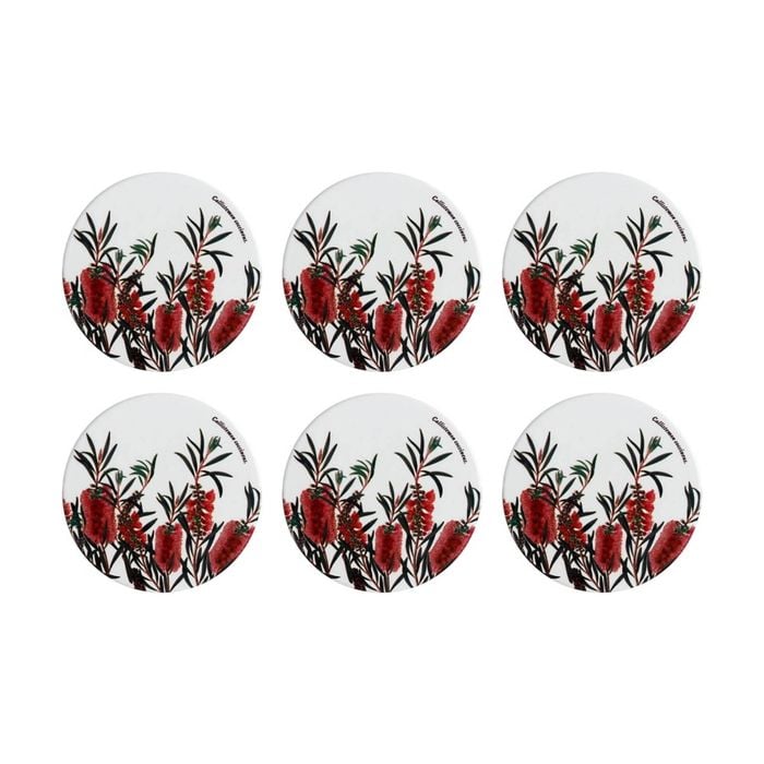 6pk Maxwell & Williams Royal Botanic Garden Ceramic Coaster 9.5cm Bottlebrush