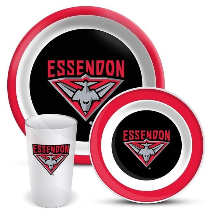 AFL 3 Piece Dinner Set - Essendon Bombers - Melamine Plate, Bowl, Cup