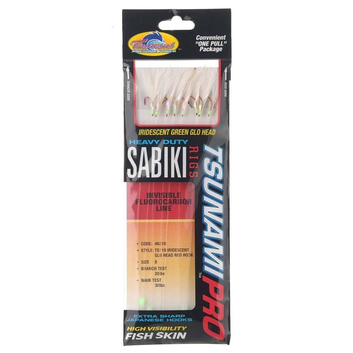 Tsunami TS119 Iridescent Glo Head Red Sabiki Live Bait Jig 8