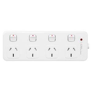 HPM White 4 Outlet Switched Powerboard With Surge Protection