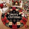 CottonMore Christmas Round Area Rug Festive Poinsettia & Plaid Holiday Floor Mat 120cm