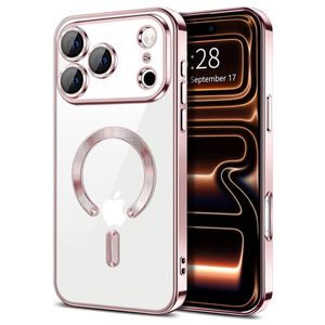 For Apple iPhone 18 Pro /17 Pro MagSafe Magnetic Case with HaloLock Shockproof Protective Electroplating Clear Cover (Rose Gold)