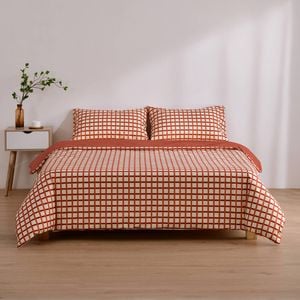 Dreamaker Micro Flannel Reversible Grid Quilt Cover Set Sienna Double Bed