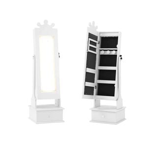 Costway Kids Mirror Jewellery Cabinet Jewelry Organizer Armoire White