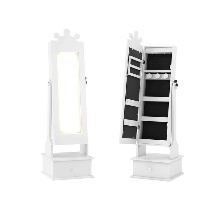 Costway Kids Mirror Jewellery Cabinet Jewelry Organizer Armoire White