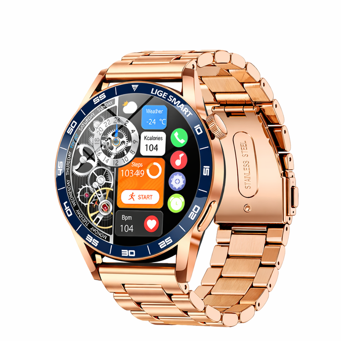 Smart Watch 1.38" Hd Bluetooth Call Waterproof Fitness Tracker For Android & Ios – Heart Rate Monitor Steel Rose Gold