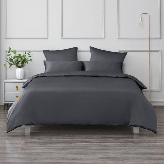 Dreamaker Matte satin quilt Cover Set Charcoal - Super King Bed