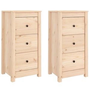 vidaXL 2x Solid Wood Pine Sideboards Home Organiser Storage Cabinet Buffet