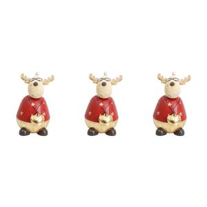 3x LVD Wood/Resin Buster Deer Sculpture Christmas Home Decoration Lrg 14cm Red
