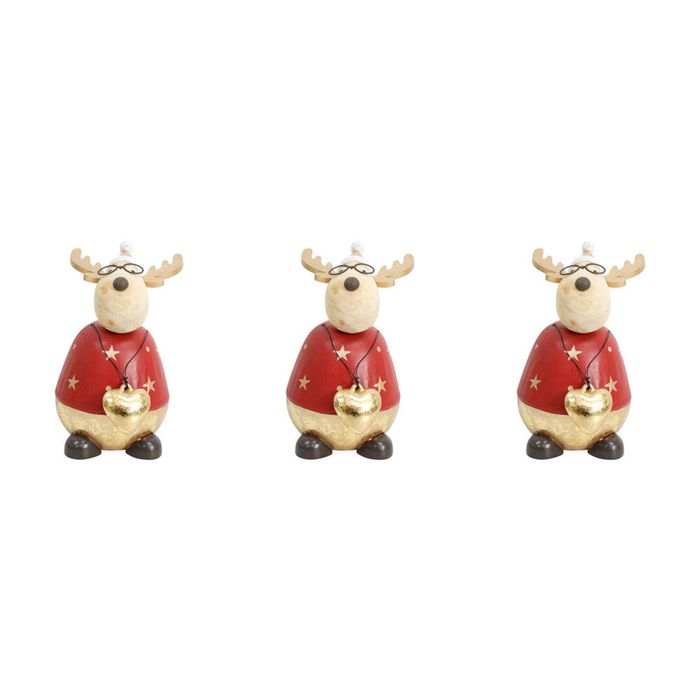 3x LVD Wood/Resin Buster Deer Sculpture Christmas Home Decoration Lrg 14cm Red