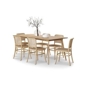 Bruno 7 PCE Rectangular 180cm Dining Set with Natural Rattan Bentwood Chairs