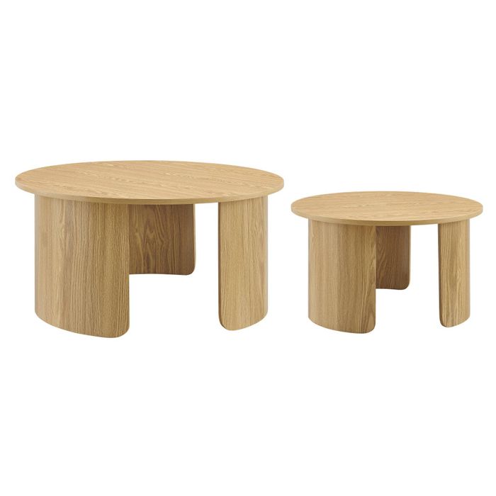 Design Square Kenji Wooden Set Of 2 Nesting Round Tea Coffee Table Oak