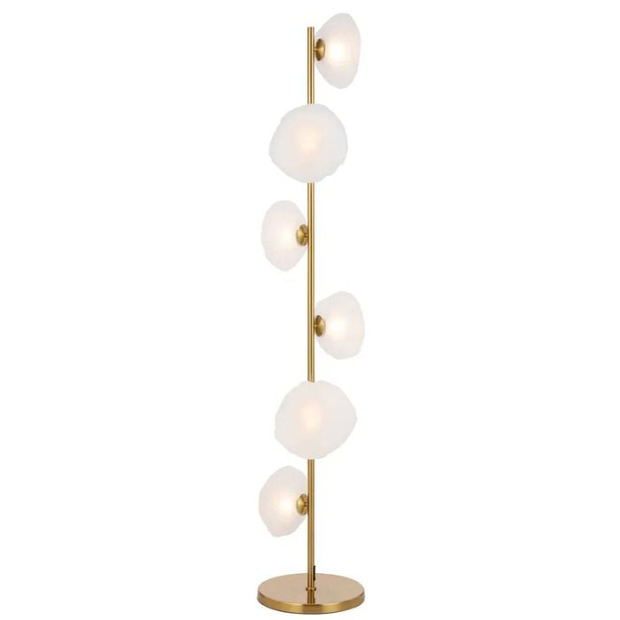 Telbix Zecca Contemporary Standing Floor Lamp Light Metal Glass Antique Gold Frost Gloss