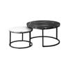 Oikiture Set of 2 Coffee Table Round Marble-like Nesting Side Tables Black White