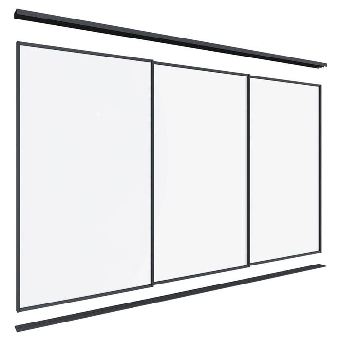 Lugna 2100 x 2701-3600mm Black Optiglass Panels Wardrobe Triple Sliding Doors
