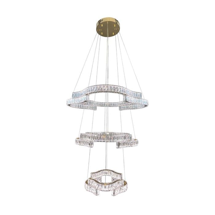 JENGA 3 Tier Crystal Chandelier Tri-colour LED (Gold)
