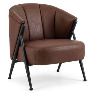 Costway Comfy Armchair Single Sofa PU Upholstery Metal Leg Office-Brown