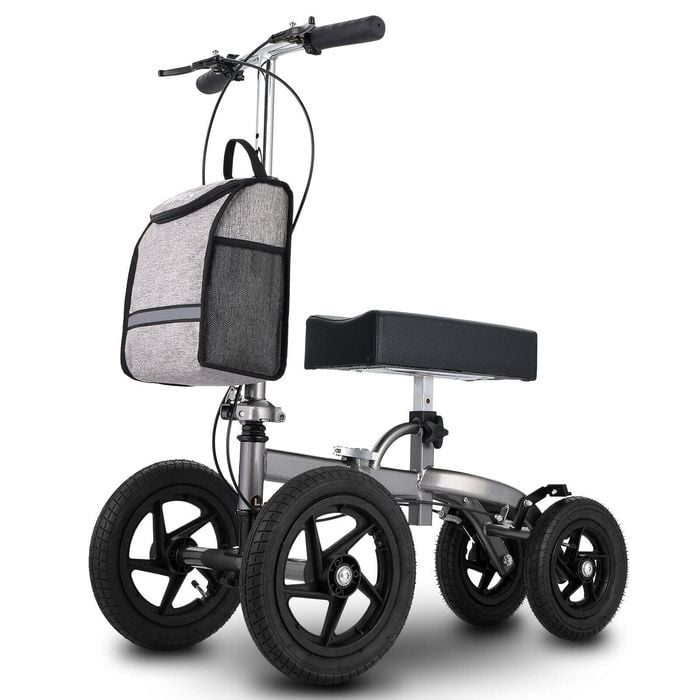 Altus Bariatric Knee Scooter Walker Foldable All-terrain 12 Inch Pneumatic Tires - Titanium