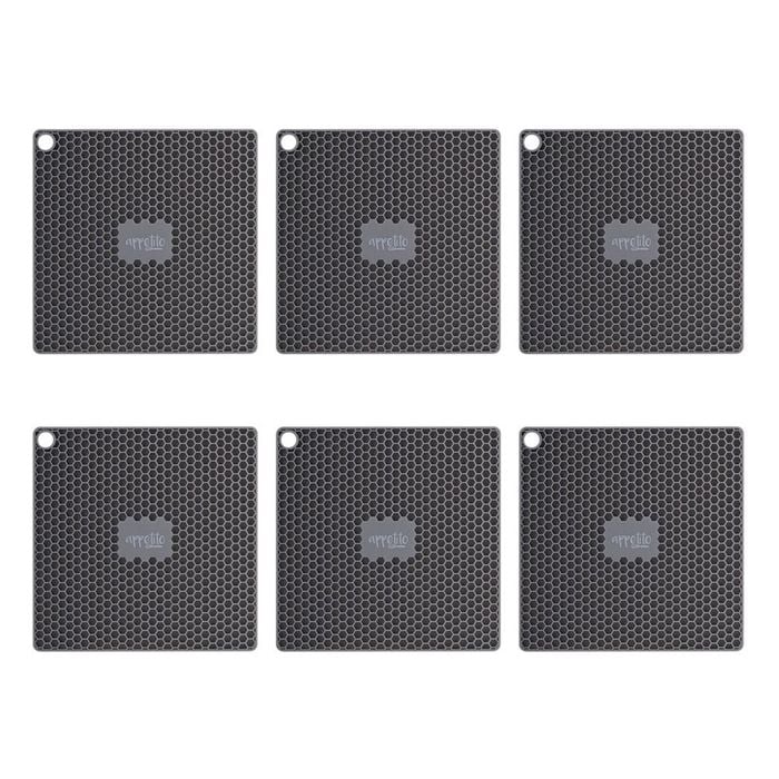 6PK Appetito Silicone Square Trivet Table Mat 17.3cm - Charcoal
