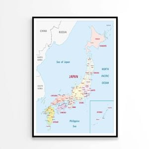 Japan Administrative Map  Print 100% Australian Made 60x90cm  (Poster)