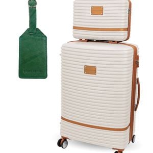 Pierre Cardin Medium Hard-shell Suitcase & Mini Beauty Case Set W/name Tag White