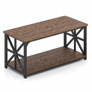 Costway Coffee Table 2Tier Shelf X Side Frame Industrial Brown
