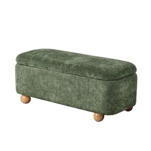 Oikiture Storage Ottoman Couch Bench Ball Feet Chenille (Green)