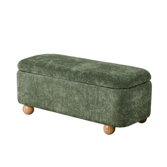Oikiture Storage Ottoman Couch Bench Ball Feet Chenille (Green)