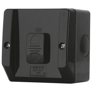 Deta 250V 20 Amp Matte Black IP66 Weatherproof Outdoor Single Switch
