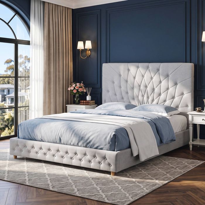 Artiss Queen Bed Frame with Tufted Headboard Grey