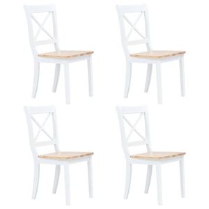 vidaXL 4x Solid Rubber Wood Dining Chairs White and Light Wood Kitchen Chair
