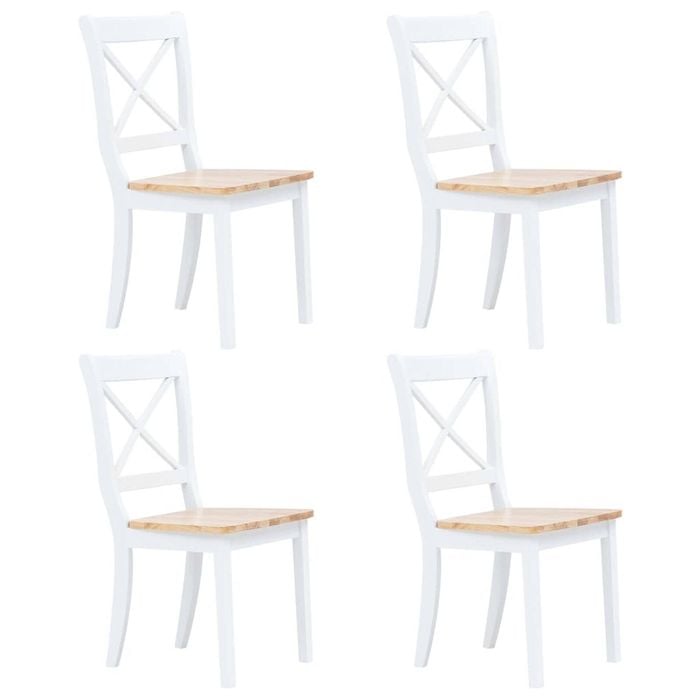 vidaXL 4x Solid Rubber Wood Dining Chairs White and Light Wood Kitchen ...