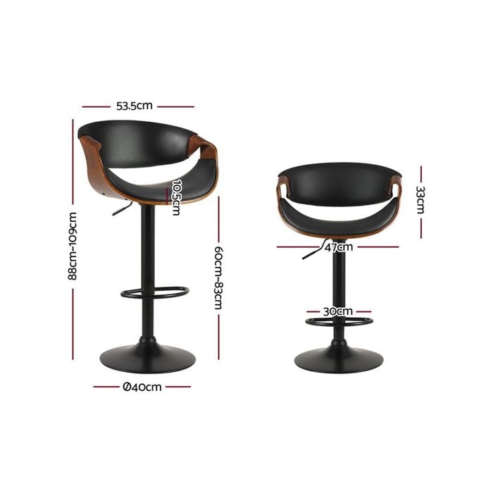 Wooden Swivel Bar Stools Gas Lift - PU Leather Black