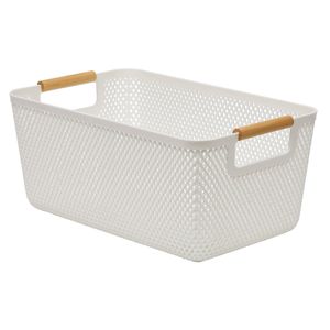 Stakt 9L White Mesh Storage Basket With Bamboo Handles