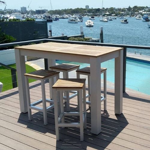 Balmoral 4 Seater Teak Top And Aluminium Patio Bar Setting Bunnings Australia