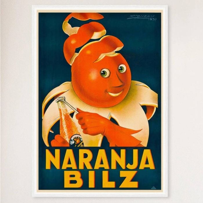 Galrie Naranja Bilz Orange Juice Vintage Poster by Achille Mauzan Retro Wall Art Décor, White Frame, A2 42 x 60cm (16 x 24inch)