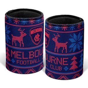 AFL Christmas Stubby Cooler - Melbourne Demons - Rubber Base - XMAS