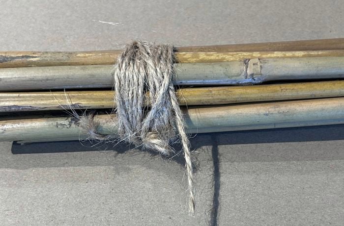 bundle of bamboo stakes tied together