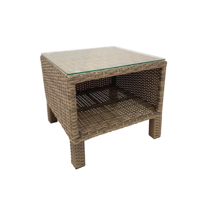 FurnitureOkay Positano Wicker Outdoor Side Table - Soft Taupe